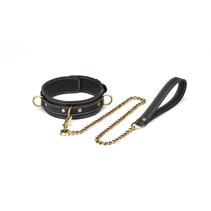 Liebe Seele - Warrior Princess - Stoere Lederen Collar met Messing Hardware - Zwart - Uit Japan-laced-up.nl
