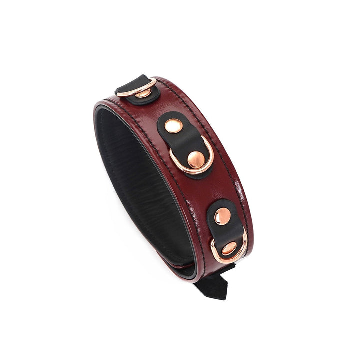 Liebe Seele - Wine Red - Leren Collar met Rosé Gouden Leiband - Exclusief En Luxe Ontwerp - wijnrood-Laced-up.nl