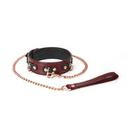 Liebe Seele - Wine Red - Leren Collar met Rosé Gouden Leiband - Exclusief En Luxe Ontwerp - wijnrood-Laced-up.nl