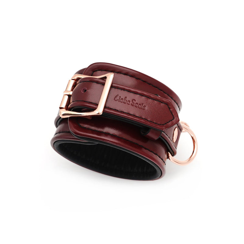Liebe Seele - Wine Red - Leren Enkelboeien Met Rosé Gouden Ketting - exclusief En Luxe ontwerp - wijnrood-Laced-up.nl