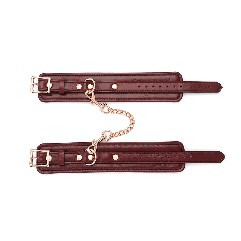 Liebe Seele - Wine Red - Leren Enkelboeien Met Rosé Gouden Ketting - exclusief En Luxe ontwerp - wijnrood-Laced-up.nl