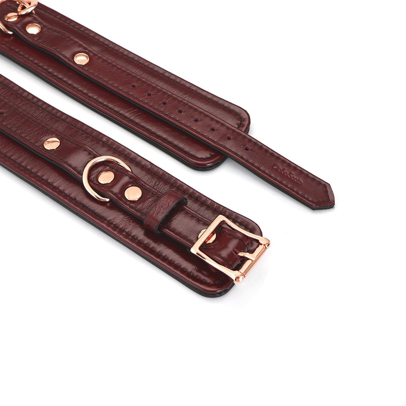 Liebe Seele - Wine Red - Leren Enkelboeien Met Rosé Gouden Ketting - exclusief En Luxe ontwerp - wijnrood-Laced-up.nl