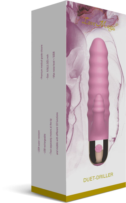 Love Magic - Duet Driller Vibrator - Dubbele motor - Oplaadbaar - 17,5 cm - Roze-laced-up.nl