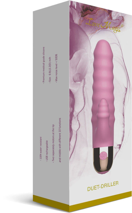 Love Magic - Duet Driller Vibrator - Dubbele motor - Oplaadbaar - 17,5 cm - Roze-laced-up.nl
