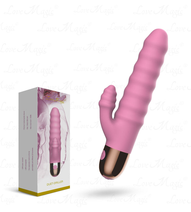 Love Magic - Duet Driller Vibrator - Dubbele motor - Oplaadbaar - 17,5 cm - Roze-laced-up.nl
