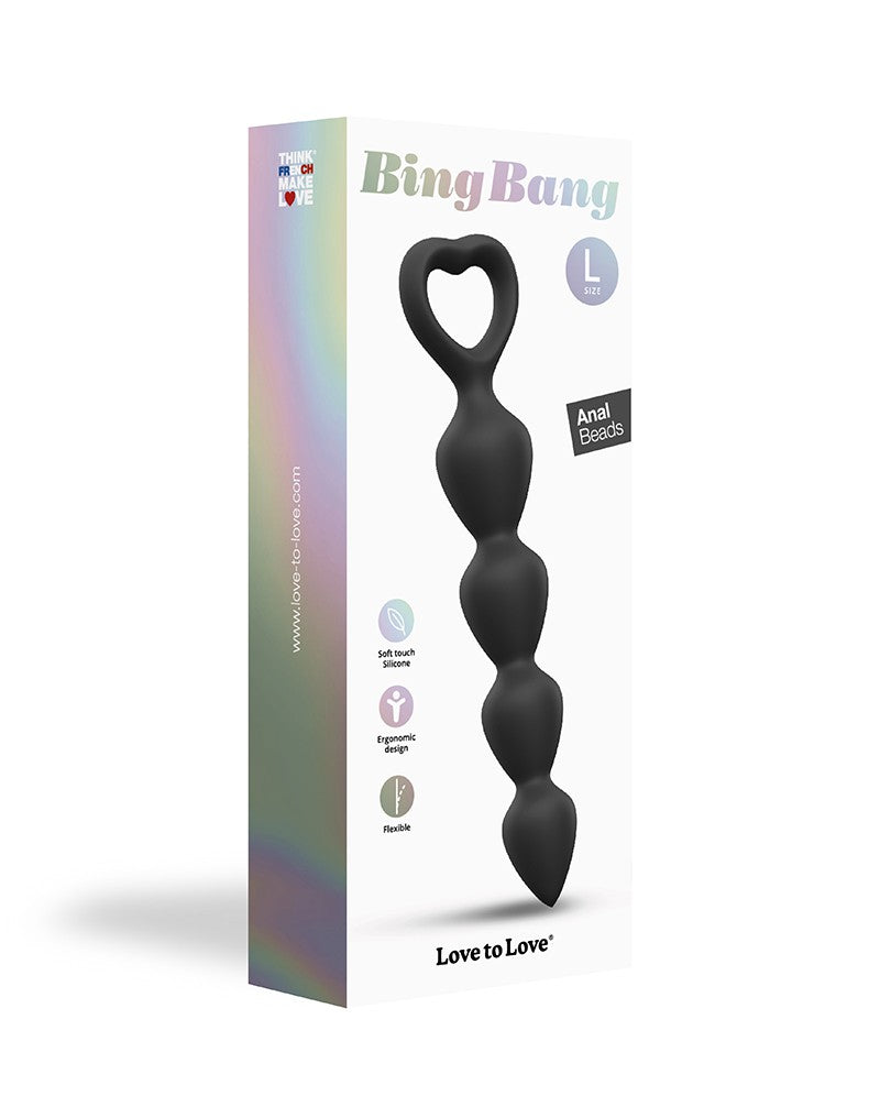 Love to Love - Bing Bang - Anaal Kralen Met Hartvormig Handvat - Zwart - Maat L-Erotiekvoordeel.nl