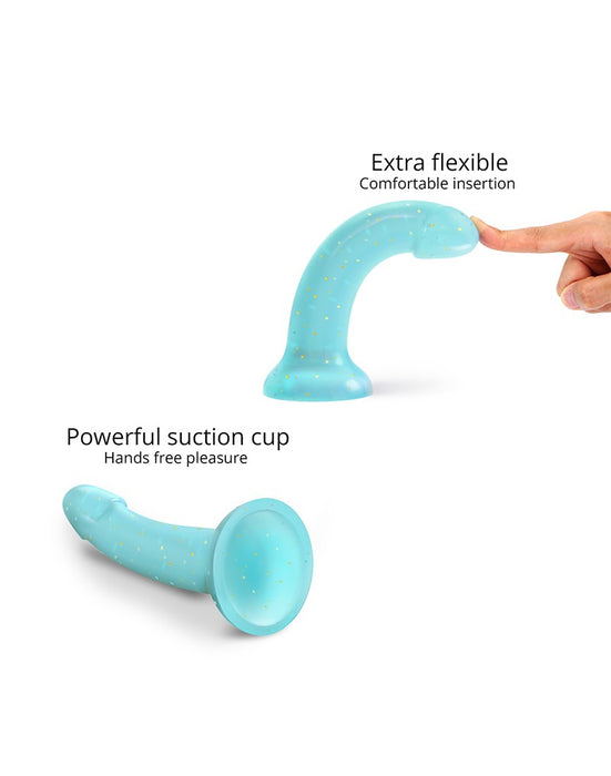 Love to Love - Dildo - Dildoll Nightfall - Buigbaar - Siliconen - Blauw Met Gouden Glitterende Sterren-Laced-up.nl