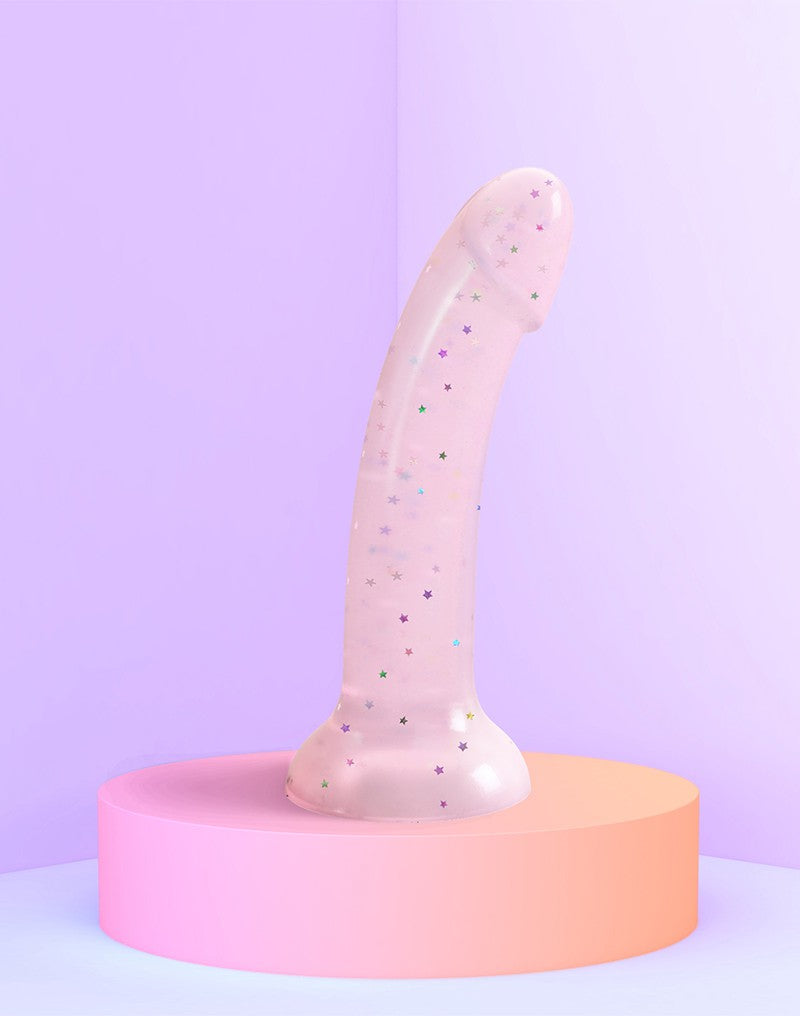 Love to Love - Dildo - Dildoll Starlight - Buigbaar - Siliconen - Met Gouden Glitterende Sterren - Roze-Laced-up.nl