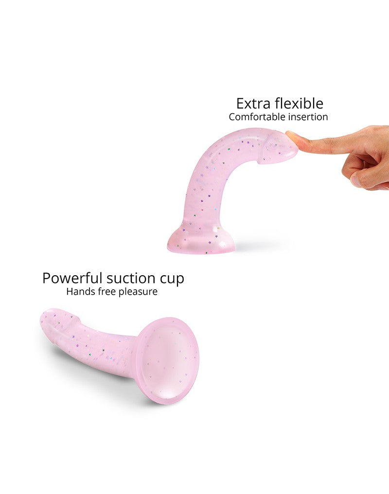 Love to Love - Dildo - Dildoll Starlight - Buigbaar - Siliconen - Met Gouden Glitterende Sterren - Roze-Laced-up.nl
