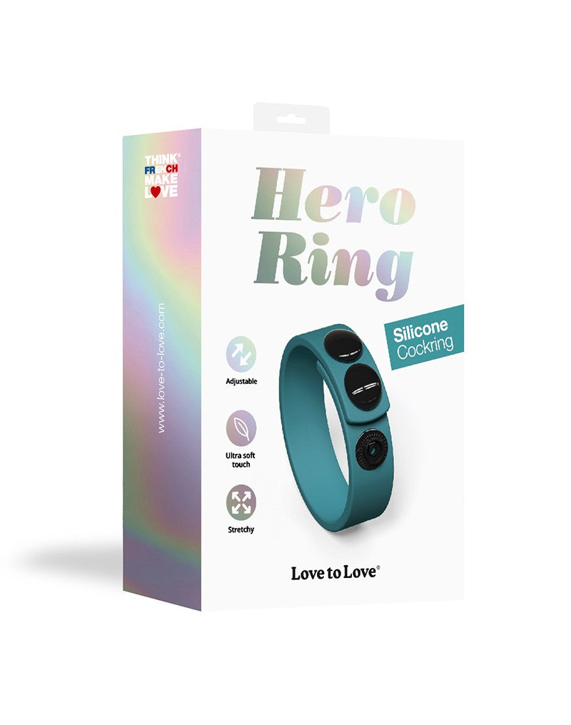 Love to Love - Hero - Verstelbare Siliconen Cockring - Blauwgroen-Laced-up.nl