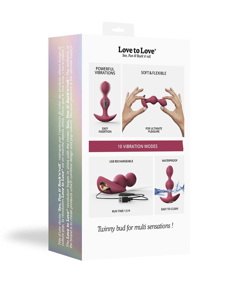 Love to Love - Twinny Bud - Buigbare Vibrerende Buttplug - Roze-Laced-up.nl