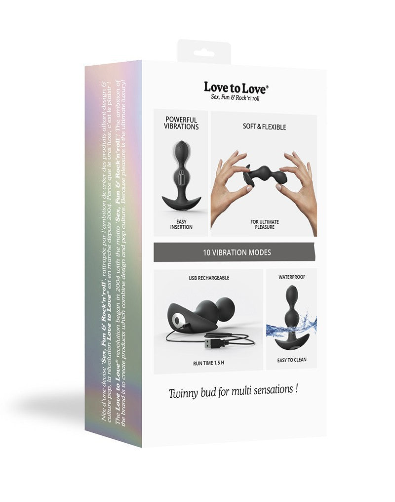 Love to Love - Twinny Bud - Buigbare Vibrerende Buttplug - Zwart-Laced-up.nl