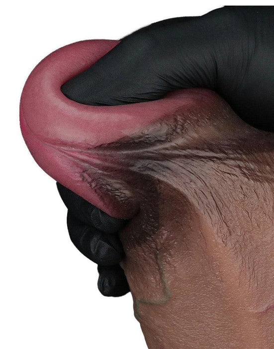 LoveToy - Dubbellaagse Siliconen Dildo XXL - Lengte 24.6 cm - Diameter 7 cm - Bruin-Laced-up.nl