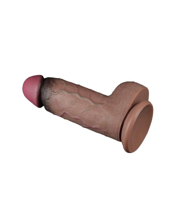 LoveToy - Dubbellaagse Siliconen Dildo XXL - Lengte 24.6 cm - Diameter 7 cm - Bruin-Laced-up.nl