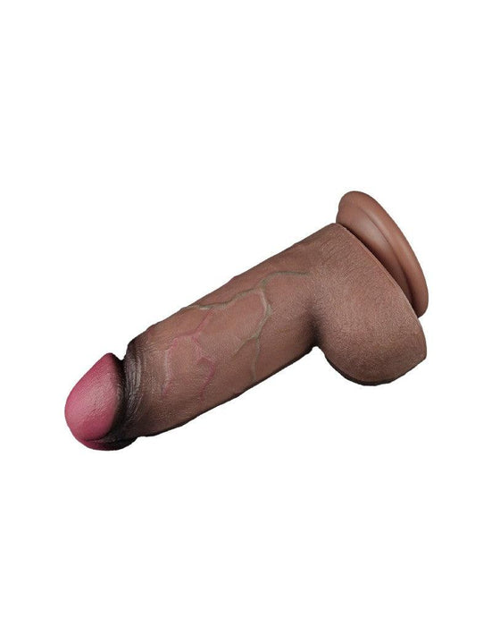LoveToy - Dubbellaagse Siliconen Dildo XXL - Lengte 24.6 cm - Diameter 7 cm - Bruin-Laced-up.nl