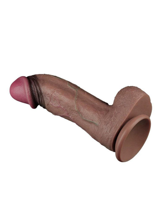LoveToy - Dubbellaagse Siliconen Dildo XXL - Lengte 28 cm - Diameter 7.4 cm - Bruin-Laced-up.nl