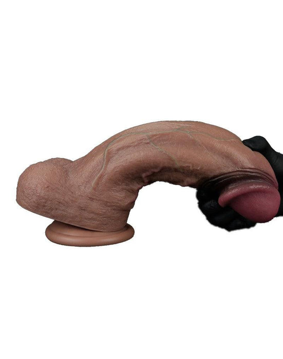 LoveToy - Dubbellaagse Siliconen Dildo XXL - Lengte 28 cm - Diameter 7.4 cm - Bruin-Laced-up.nl