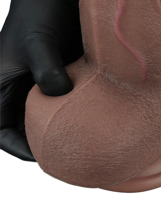 LoveToy - Dubbellaagse Siliconen Dildo XXL - Lengte 31 cm - Diameter 7.6 cm - Bruin-Laced-up.nl