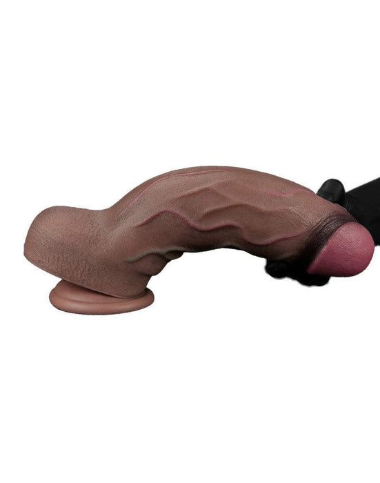 LoveToy - Dubbellaagse Siliconen Dildo XXL - Lengte 31 cm - Diameter 7.6 cm - Bruin-Laced-up.nl