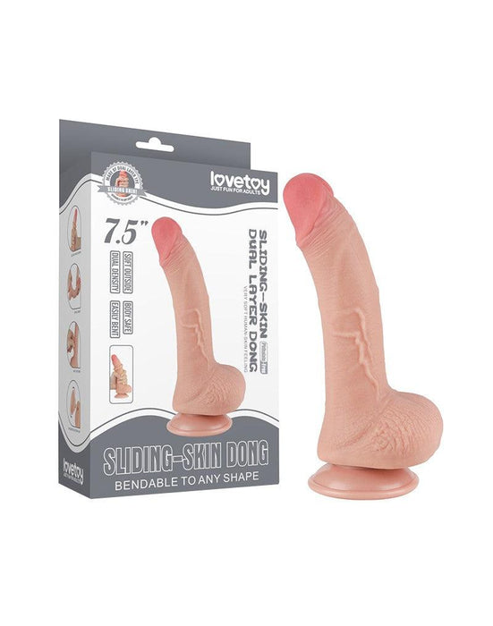 LoveToy - Sliding Skin Dildo - Dubbellaags Dildo - Lengte 19.5 cm - Diameter 3.5 cm - Lichte huidskleur-Laced-up.nl