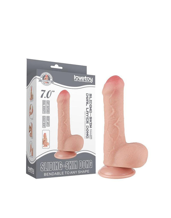 LoveToy - Sliding Skin Dildo - Dubbellaagse Dildo - Lengte 18.3 cm - Diameter 3.5 cm - Lichte Huidskleur-Laced-up.nl