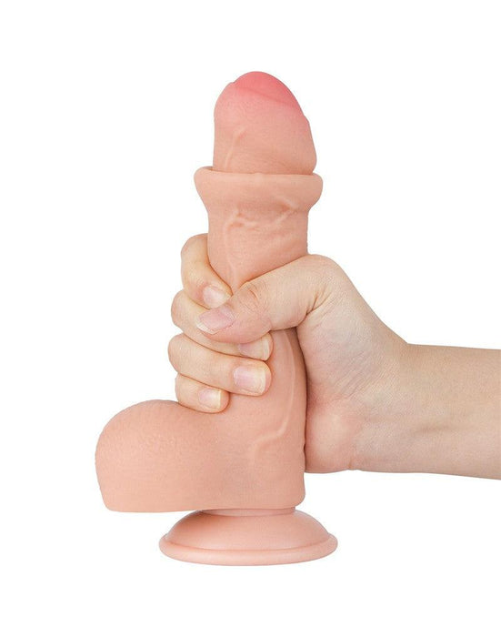 LoveToy - Sliding Skin Dildo - Dubbellaagse Dildo - Lengte 18.3 cm - Diameter 3.5 cm - Lichte Huidskleur-Laced-up.nl