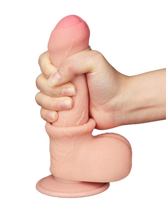LoveToy - Sliding Skin Dildo - Dubbellaagse Dildo - Lengte 18.3 cm - Diameter 3.5 cm - Lichte Huidskleur-Laced-up.nl