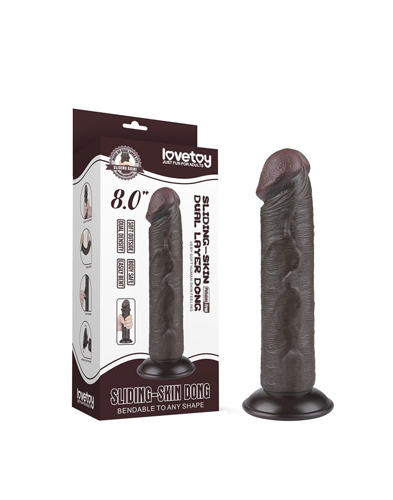 LoveToy - Dildo Met Sliding Skin Technologie - 20 cm x Ø 3,8 cm - Bruin-Laced-up.nl