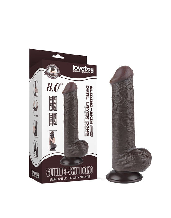LoveToy - Dildo Met Sliding Skin Technologie - 20,8 cm x Ø 4 cm - Bruin-Laced-up.nl