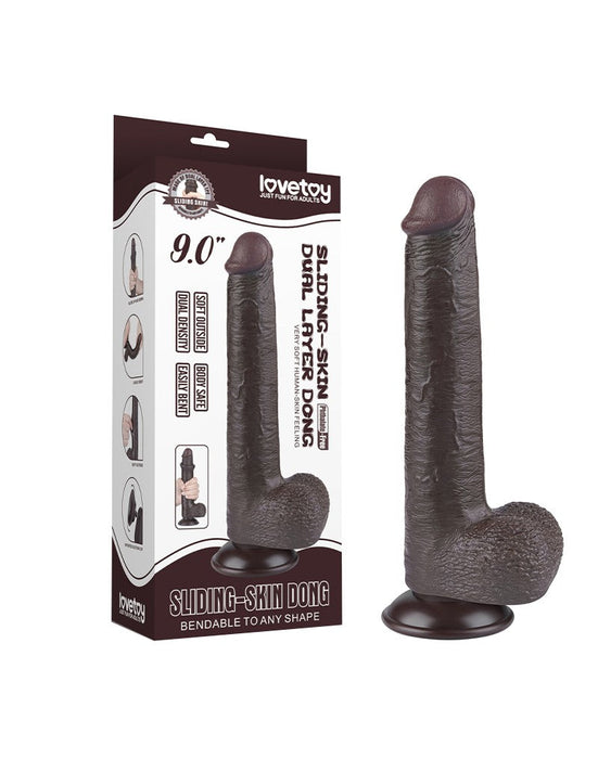 LoveToy - Dildo Met Sliding Skin Technologie - 22 cm x Ø 3,7 cm - Bruin-Laced-up.nl