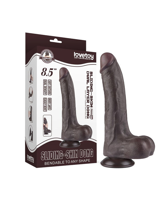 LoveToy - Dildo Met Sliding Skin Technologie - 22 cm x Ø 4,3 cm - Bruin-Laced-up.nl