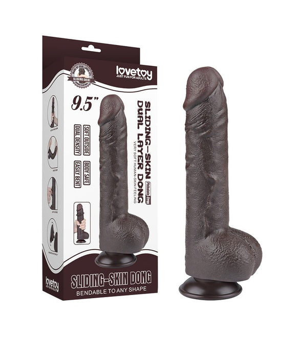 LoveToy - Dildo Met Sliding Skin Technologie - 24 cm x Ø 4,3 cm - Bruin-Laced-up.nl