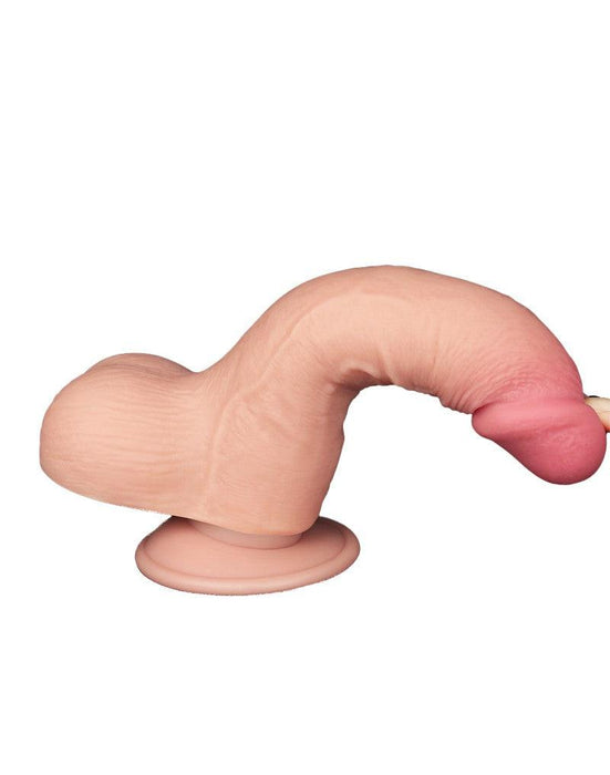 LoveToy - Dubbellaags Dildo - Glijdende Huid Dildo - Lengte 19.5 cm - Diameter 3.7 cm - Lichte Huidskleur-Laced-up.nl