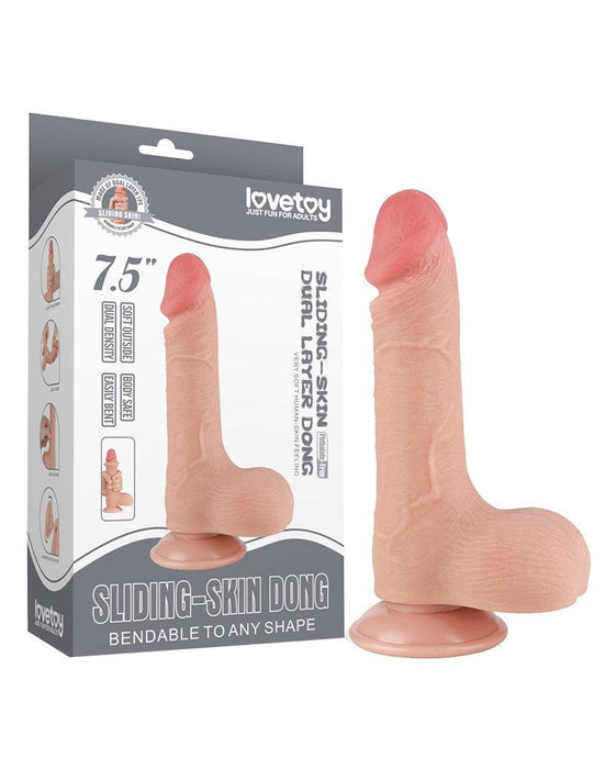 LoveToy - Dubbellaags Dildo - Glijdende Huid Dildo - Lengte 19.5 cm - Diameter 3.7 cm - Lichte Huidskleur-Laced-up.nl
