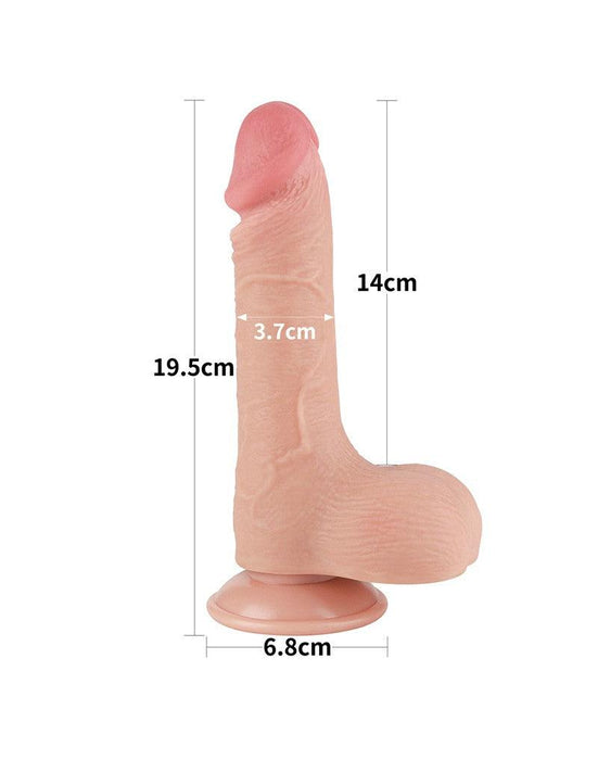 LoveToy - Dubbellaags Dildo - Glijdende Huid Dildo - Lengte 19.5 cm - Diameter 3.7 cm - Lichte Huidskleur-Laced-up.nl