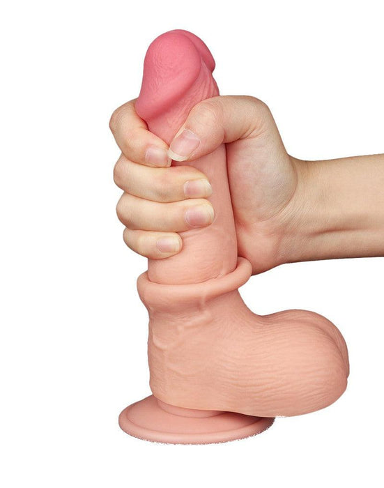 LoveToy - Dubbellaags Dildo - Glijdende Huid Dildo - Lengte 19.5 cm - Diameter 3.7 cm - Lichte Huidskleur-Laced-up.nl