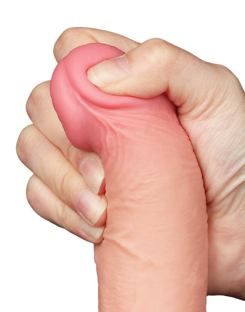 LoveToy - Dubbellaags Dildo - Glijdende Huid Dildo - Lengte 19.5 cm - Diameter 3.7 cm - Lichte Huidskleur-Laced-up.nl