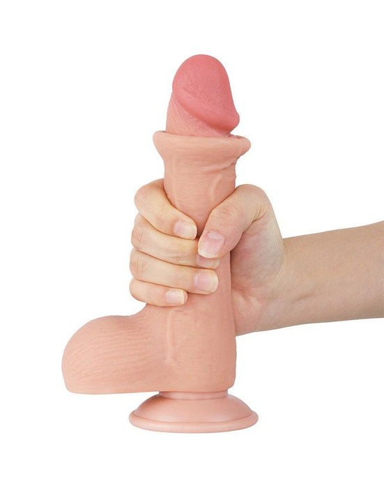 LoveToy - Dubbellaags Dildo - Glijdende Huid Dildo - Lengte 19.5 cm - Diameter 3.7 cm - Lichte Huidskleur-Laced-up.nl