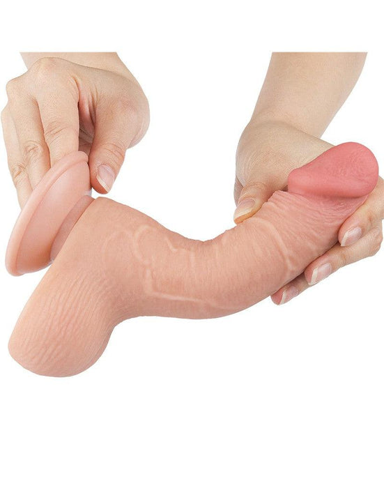 LoveToy - Dubbellaags Dildo - Glijdende Huid Dildo - Lengte 19.5 cm - Diameter 3.7 cm - Lichte Huidskleur-Laced-up.nl