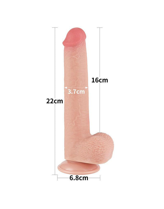 LoveToy - Dubbellaags Dildo - Glijdende Huid Dildo - Lengte 22 cm - Diameter Ø 3.7 cm - Lichte Huidskleur-Laced-up.nl