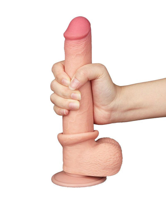 LoveToy - Dubbellaags Dildo - Glijdende Huid Dildo - Lengte 22 cm - Diameter Ø 3.7 cm - Lichte Huidskleur-Laced-up.nl