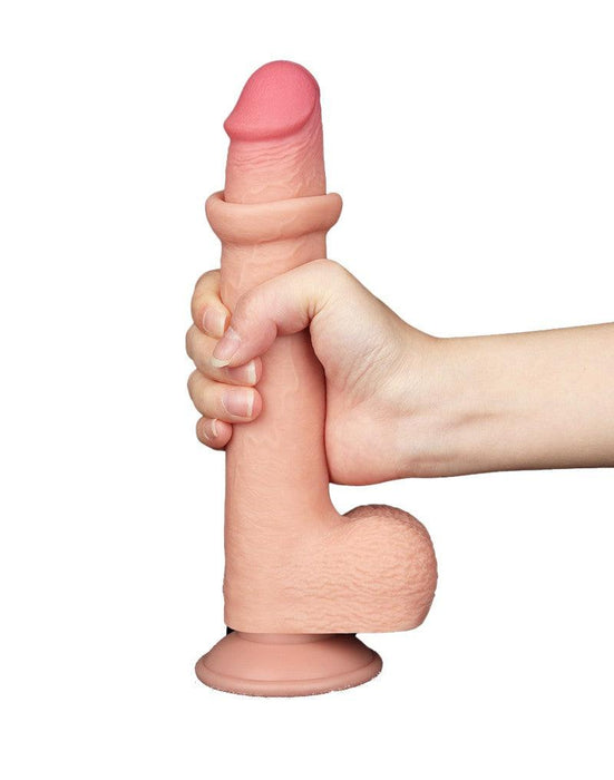 LoveToy - Dubbellaags Dildo - Glijdende Huid Dildo - Lengte 22 cm - Diameter Ø 3.7 cm - Lichte Huidskleur-Laced-up.nl