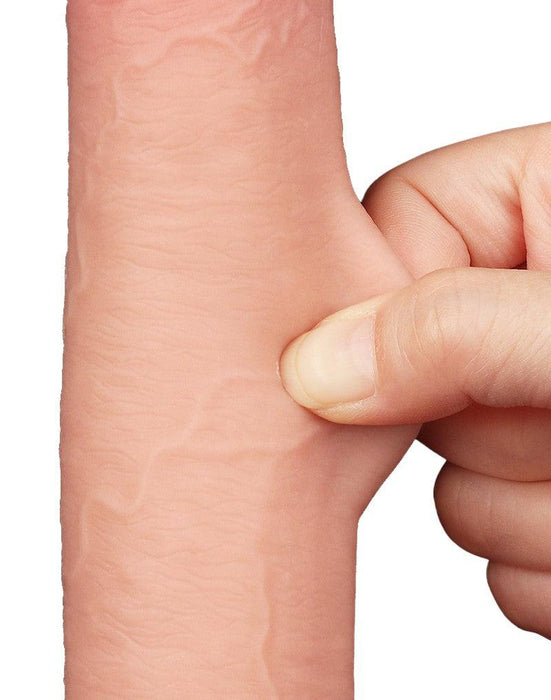 LoveToy - Dubbellaags Dildo - Glijdende Huid Dildo - Lengte 22 cm - Diameter Ø 3.7 cm - Lichte Huidskleur-Laced-up.nl