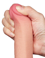 LoveToy - Dubbellaags Dildo - Glijdende Huid Dildo - Lengte 22 cm - Diameter Ø 3.7 cm - Lichte Huidskleur-Laced-up.nl