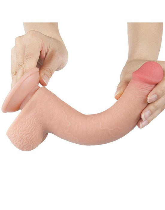 LoveToy - Dubbellaags Dildo - Glijdende Huid Dildo - Lengte 22 cm - Diameter Ø 3.7 cm - Lichte Huidskleur-Laced-up.nl