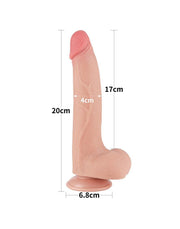 LoveToy - Dubbellaags Dildo - Glijdende huid Dildo - Lengte 20 cm - Diameter 4 cm - Lichte Huidskleur - TPE-Laced-up.nl
