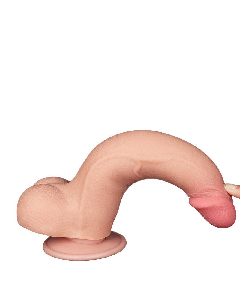 LoveToy - Dubbellaags Dildo - Glijdende huid Dildo - Lengte 20 cm - Diameter 4 cm - Lichte Huidskleur - TPE-Laced-up.nl