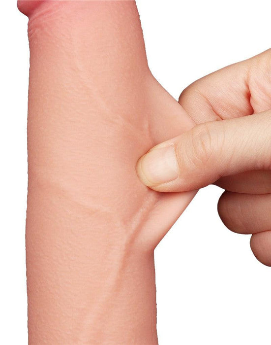 LoveToy - Dubbellaags Dildo - Glijdende huid Dildo - Lengte 20 cm - Diameter 4 cm - Lichte Huidskleur - TPE-Laced-up.nl