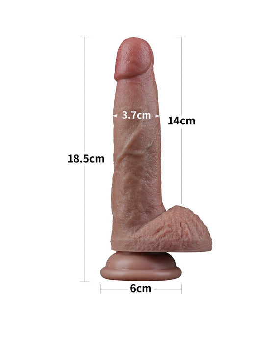 LoveToy - Dubbellaags Siliconen Dildo - 18,5 cm x Ø 3,7 cm - Bruin-Laced-up.nl
