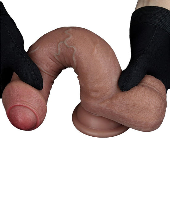 LoveToy - Dubbellaags Siliconen Dildo - 20,5 cm x Ø 4 cm - Bruin-Laced-up.nl